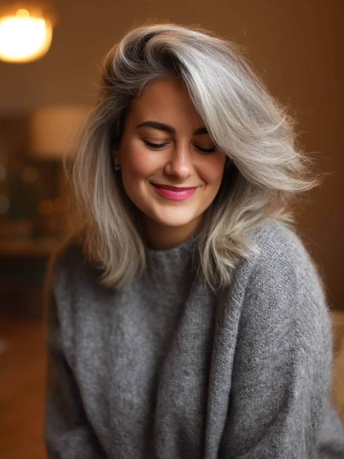 High-Volume Wavy Layered Medium Cut in Silver Frost